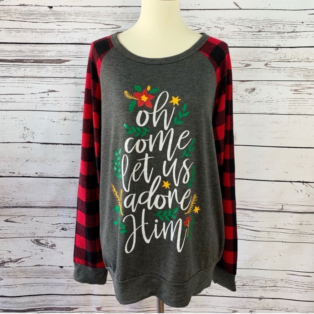 Boutique ‘Oh Come Let Us Adore Him’ Long Sleeve Top Size Medium